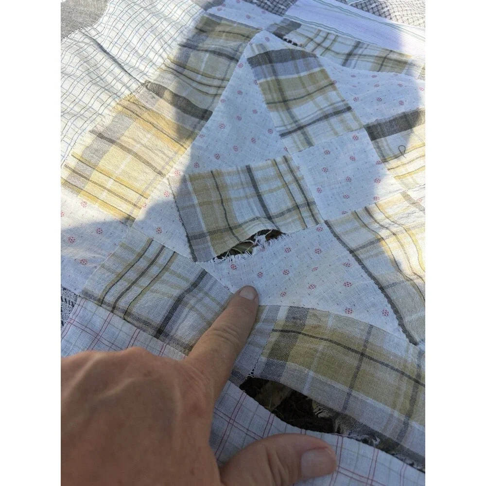 Early 1900’s Hand Stitched Quilt Top Only Shirt Fabric Feed Sack Cotton 74x 61